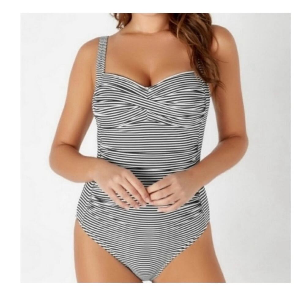 Nip Tuck Swim Ahoy Joanne One Piece Swimsuit Black Sorrento Stripes Moled Cups 8
